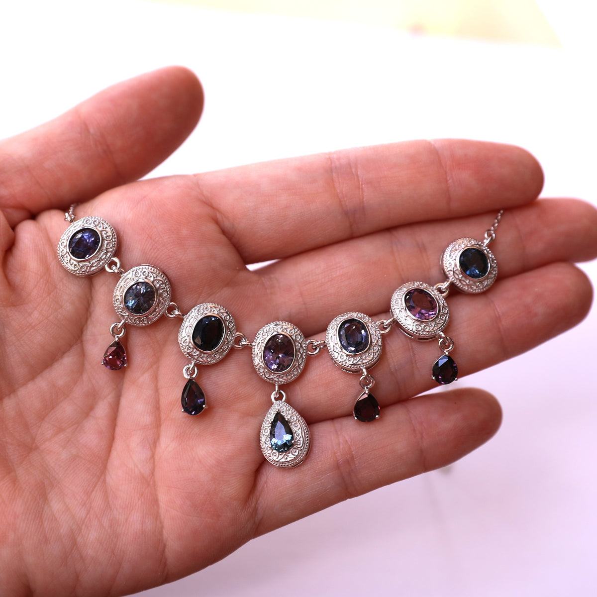 NES007~09 "Grape Cluster" Peridot Silver Handcrafted Necklace