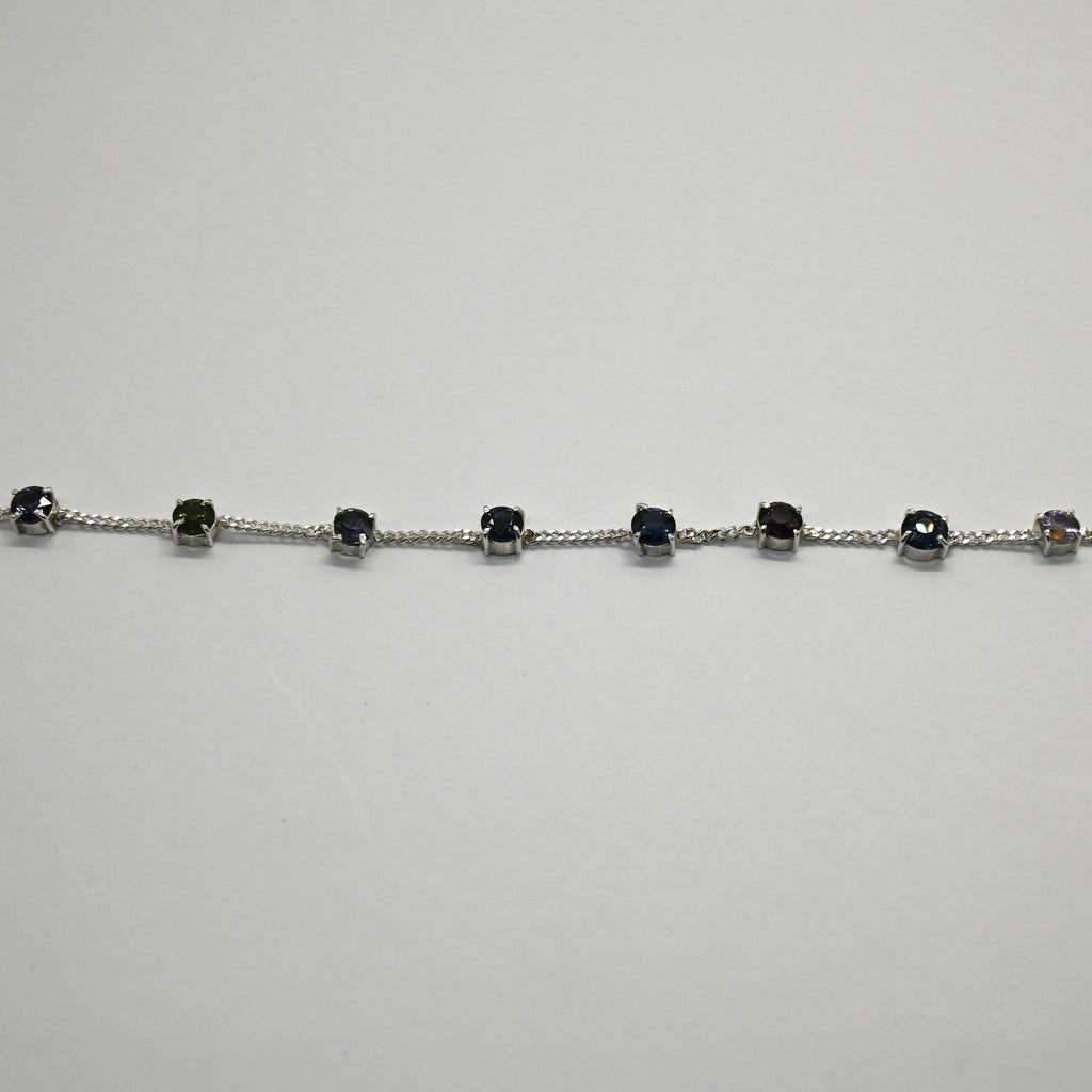 HB0005 Multi-Gemstone Zircon & Crystal Bracelet in 925 Sterling Silver (15cm)