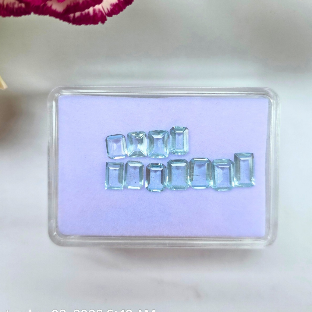 8.75 Ct Natural Aquamarine Parcel, 11 Pieces, Rectangular step cut, Sri Lanka