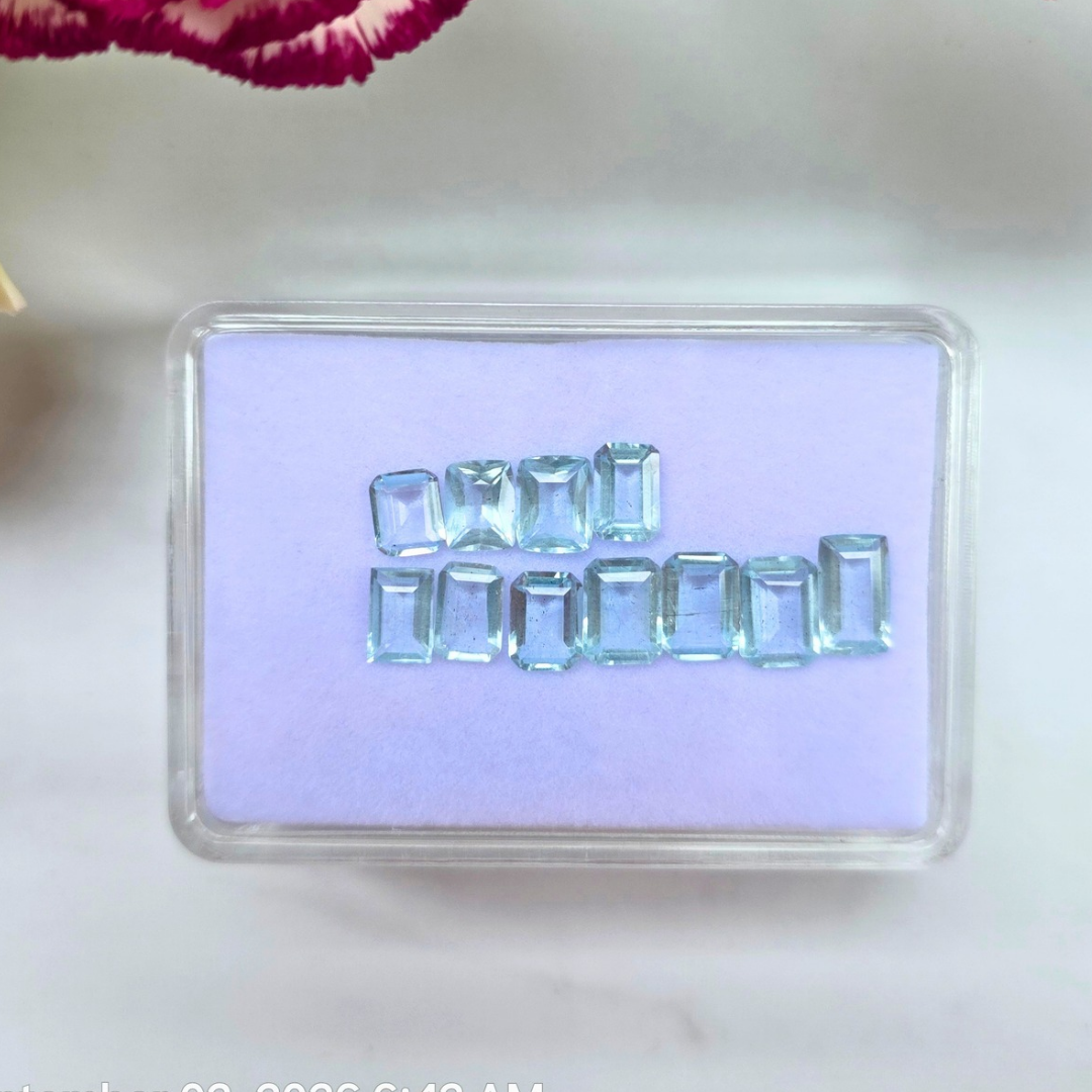8.75 Ct Natural Aquamarine Parcel, 11 Pieces, Rectangular step cut, Sri Lanka