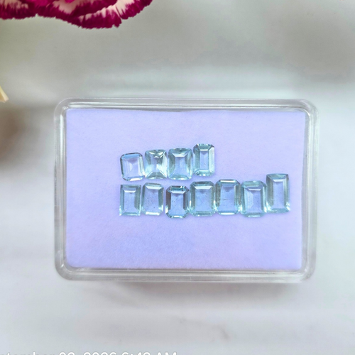 8.75 Ct Natural Aquamarine Parcel, 11 Pieces, Rectangular step cut, Sri Lanka