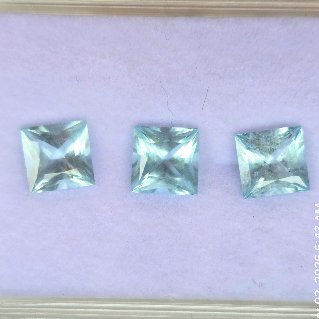 7.12 Ct Natural Aquamarine Parcel, 3 Pieces, Square mixed cut, Sri Lanka