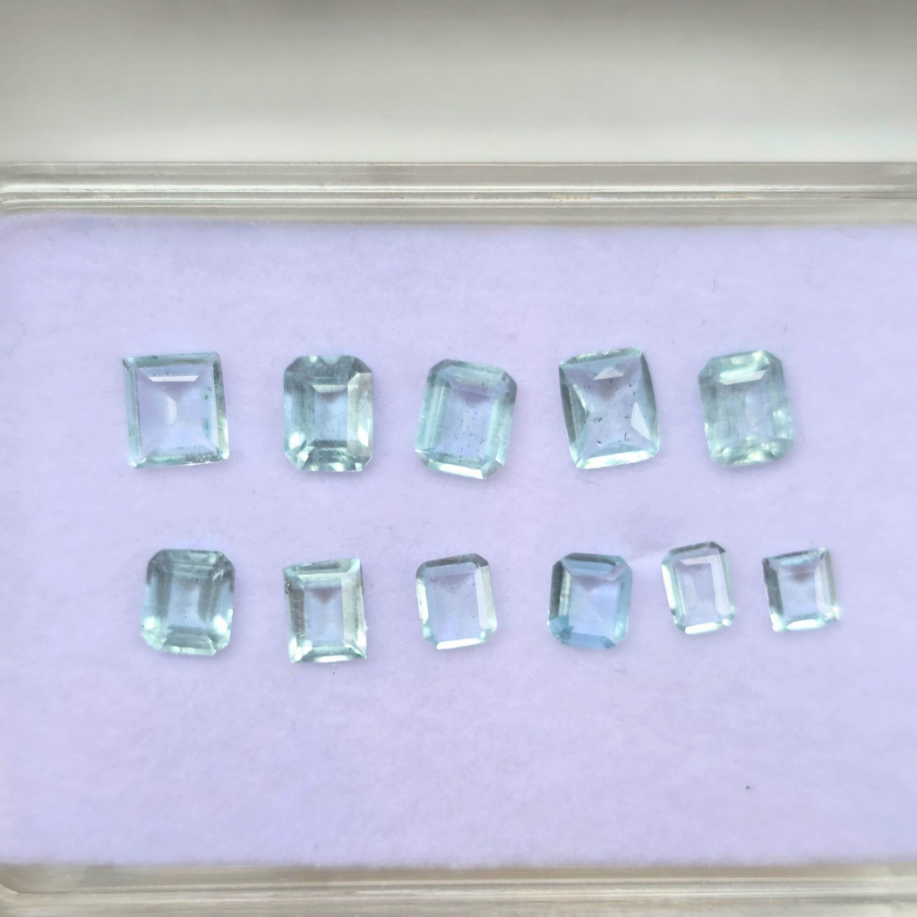 4.54 Ct Natural Aquamarine Parcel, 12 Pieces, Square/rectangular step cut, Sri Lanka