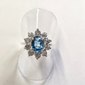 HR0001 Blue Topaz Halo Ring 925 Silver Sri Lanka Gemstone