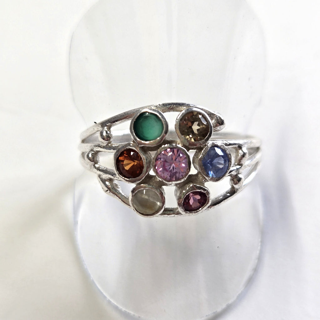 HR0008 Multi Sapphire Cluster Ring Ceylon Gemstone Silver