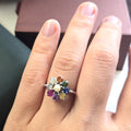 HR0012 9-Piece Floral Sapphire Ring Ceylon Gemstone Sterling Silver