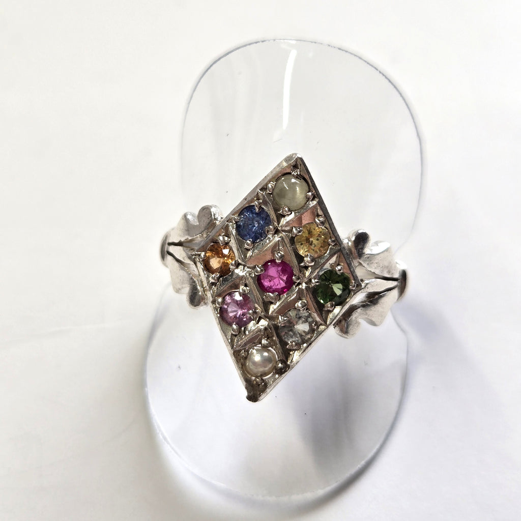 HR0010 9-Piece Sapphire Shield Ring Multi Gem 925 Sterling Silver