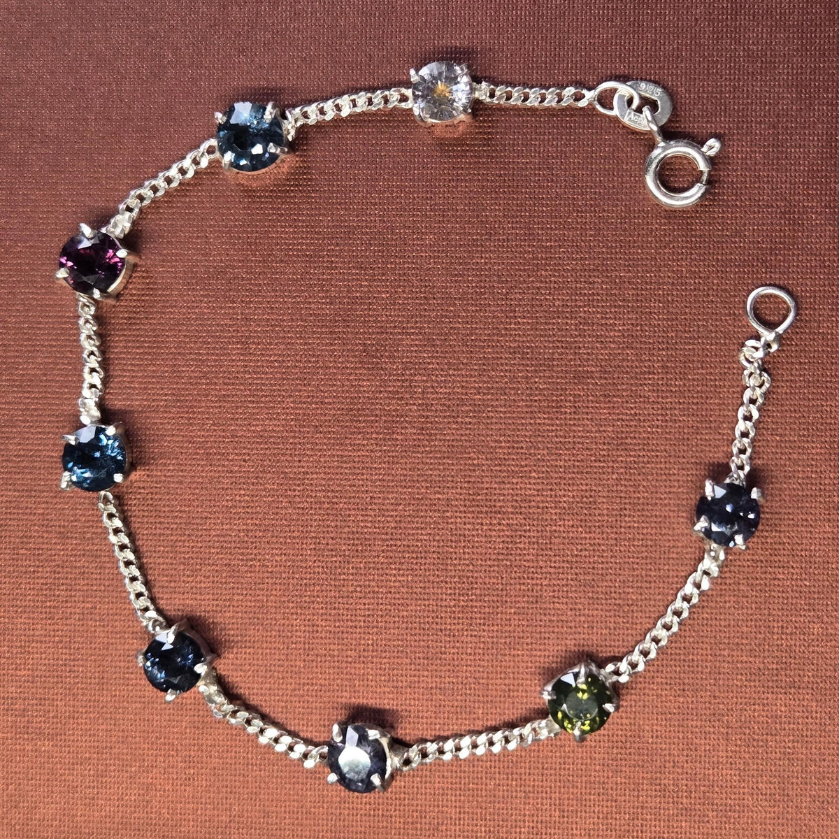 HB0005 Multi-Gemstone Zircon & Crystal Bracelet in 925 Sterling Silver (15cm)