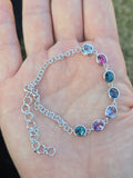 BRS007~11 Seven-Gem Multi-Stone Sterling Silver Chain Bracelet