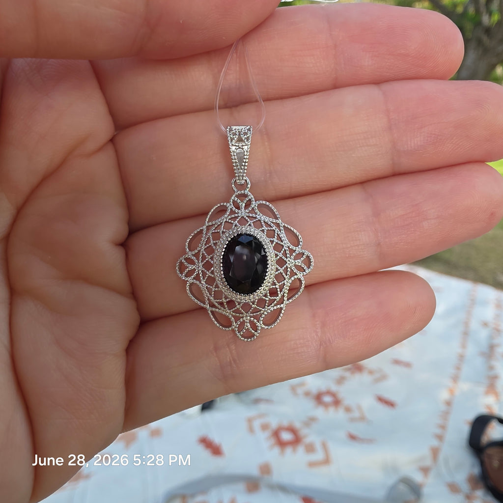 PES019~22 Vintage Filigree 3ct Natural Semiprecious Gems Statement Pendant