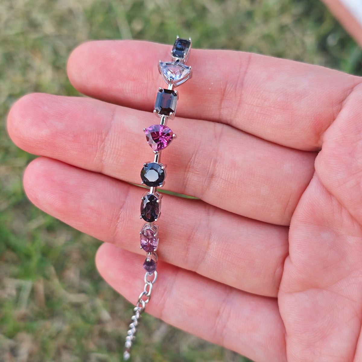 BRS017~19 Artisan Irregular Raw-Style Multi-Gemstone Silver Bracelet