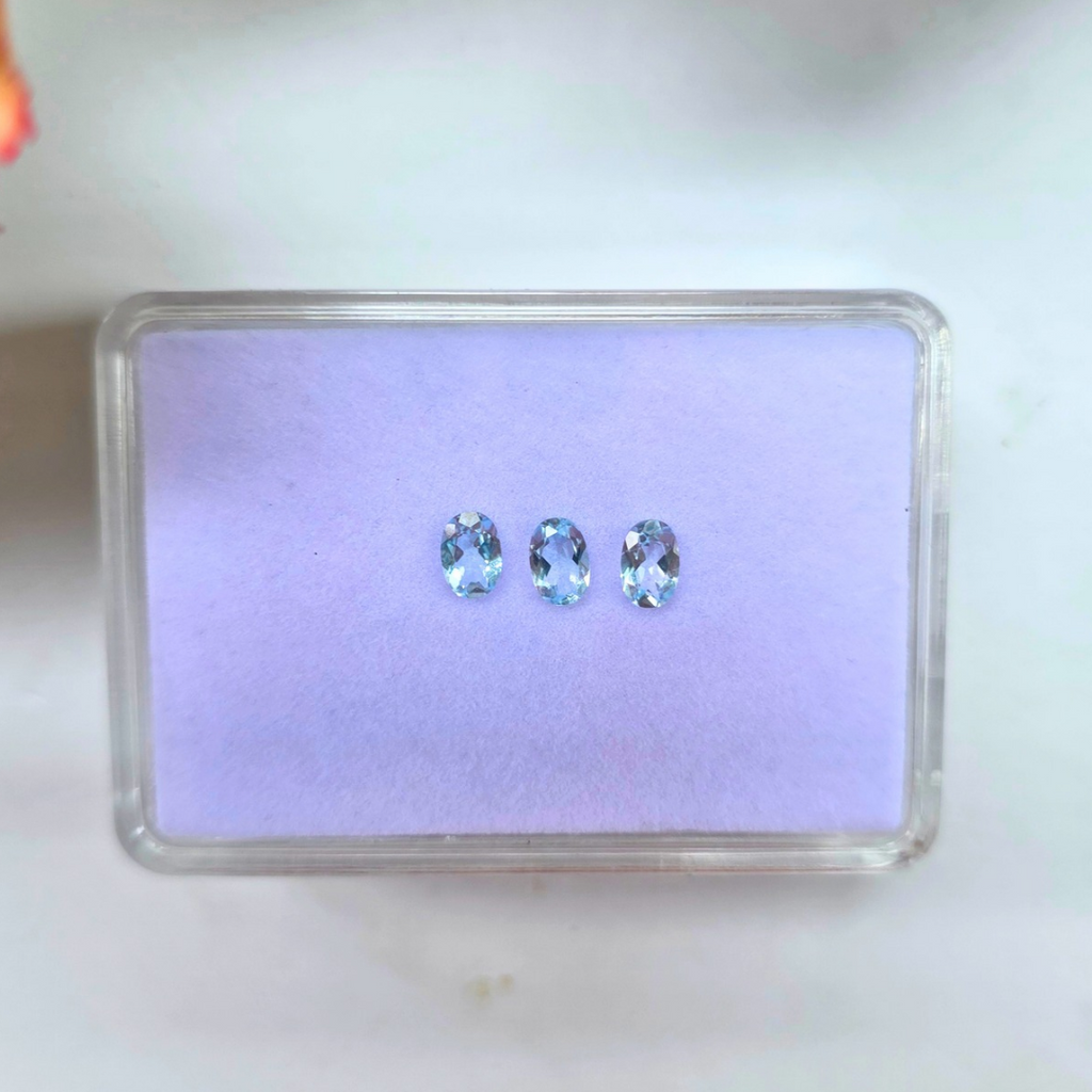 1.6 Ct Natural Aquamarine Parcel, 3 Pieces, Oval, Sri Lanka