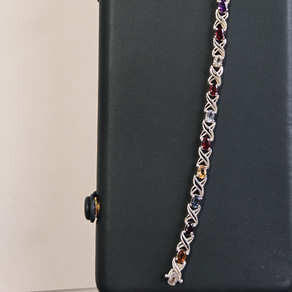 HB0003 Multi Gemstone Bracelet 925 Silver Sri Lanka Jewelry