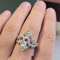HR0010 9-Piece Sapphire Shield Ring Multi Gem 925 Sterling Silver