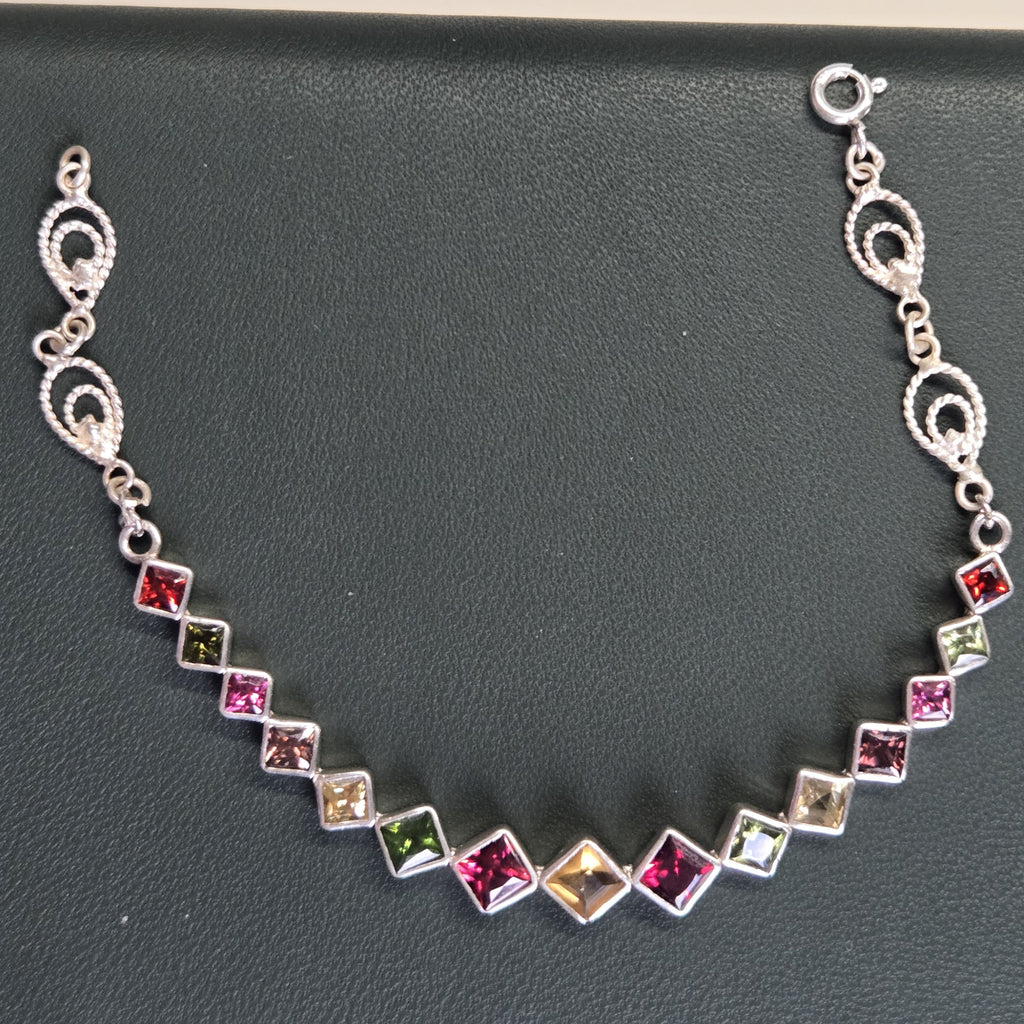 HB0004 Vibrant Multi-Gemstone Spinel Bracelet in 925 Sterling Silver (16cm)