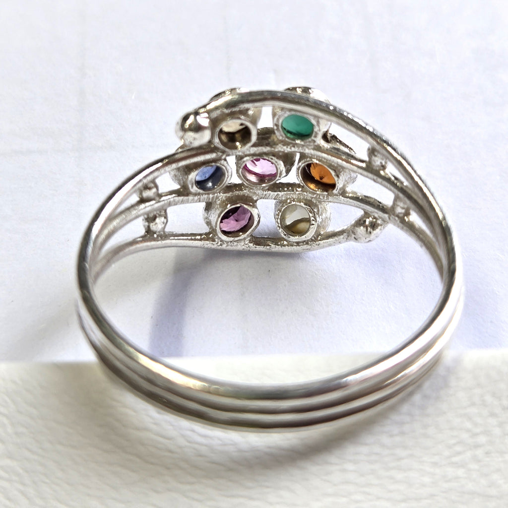 HR0008 Multi Sapphire Cluster Ring Ceylon Gemstone Silver