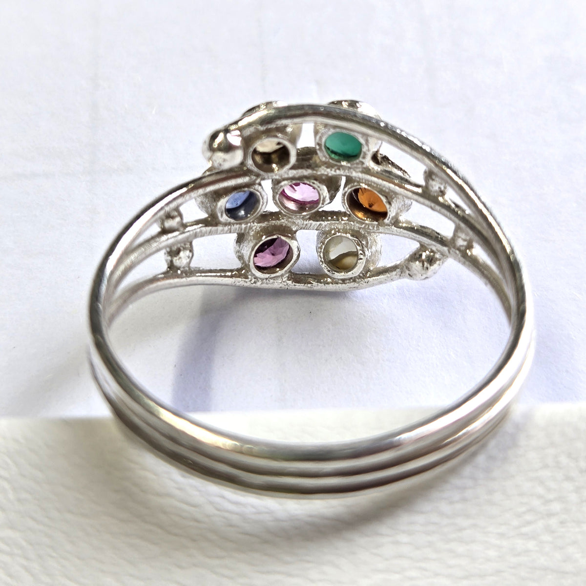 HR0008 Multi Sapphire Cluster Ring Ceylon Gemstone Silver