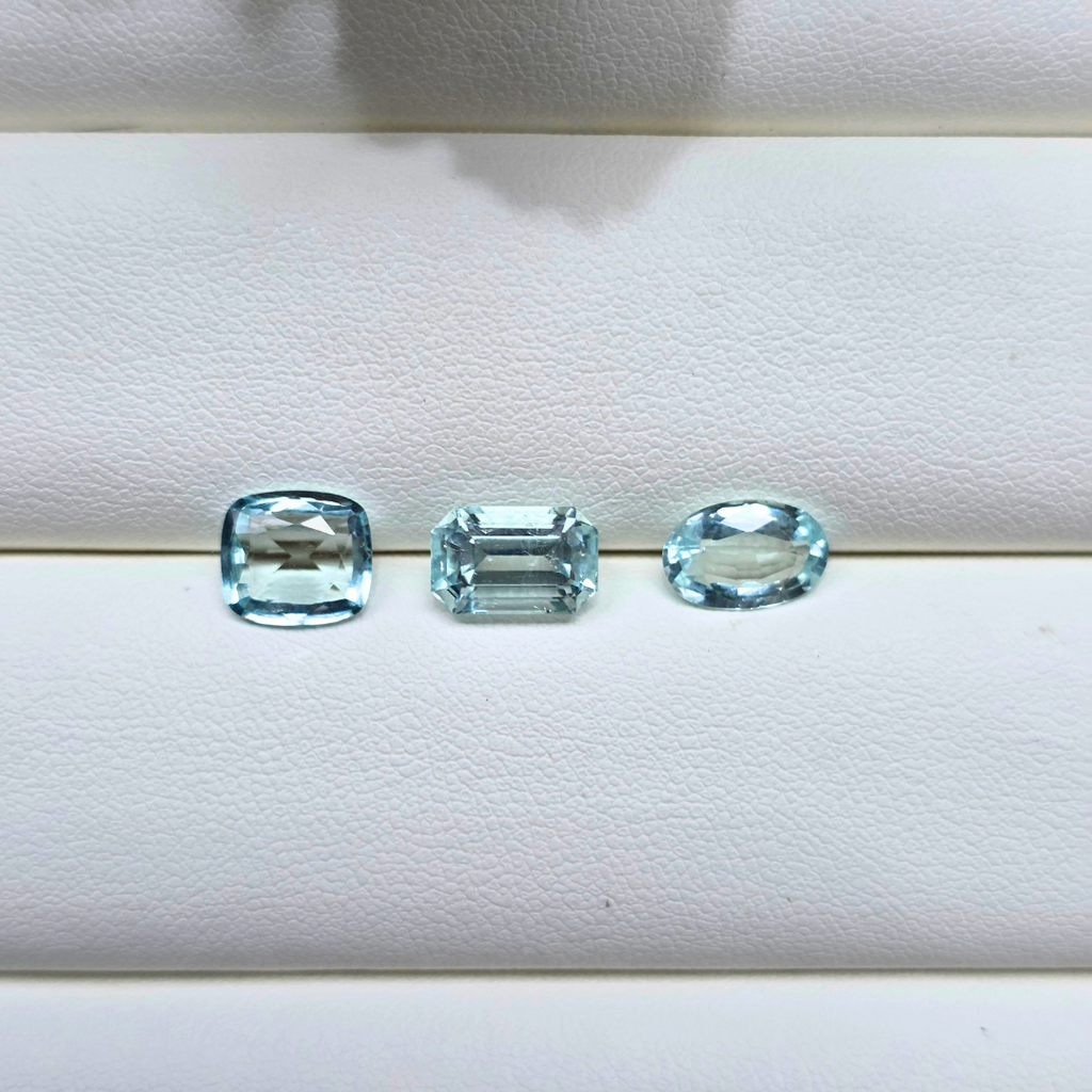 6.3 Ct Natural Aquamarine Parcel, 3 Pieces, Mixed cuts, Sri Lanka