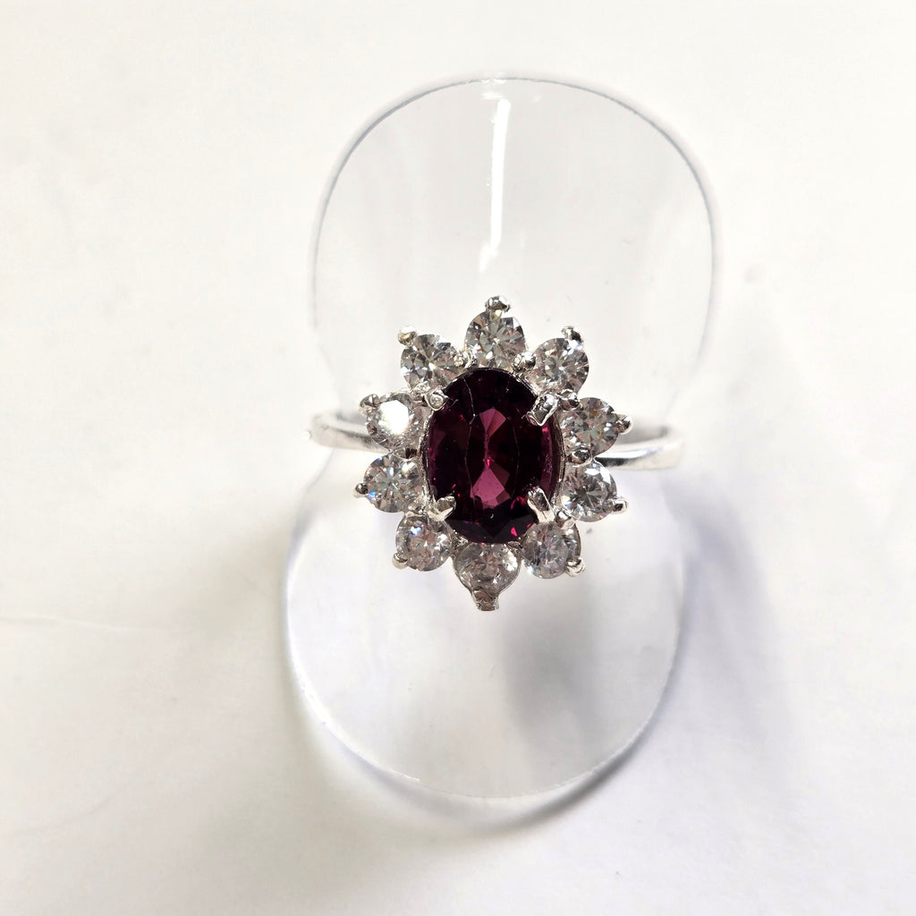 HR0004 Oval Red Garnet Ring Sterling Silver Sri Lanka Gem