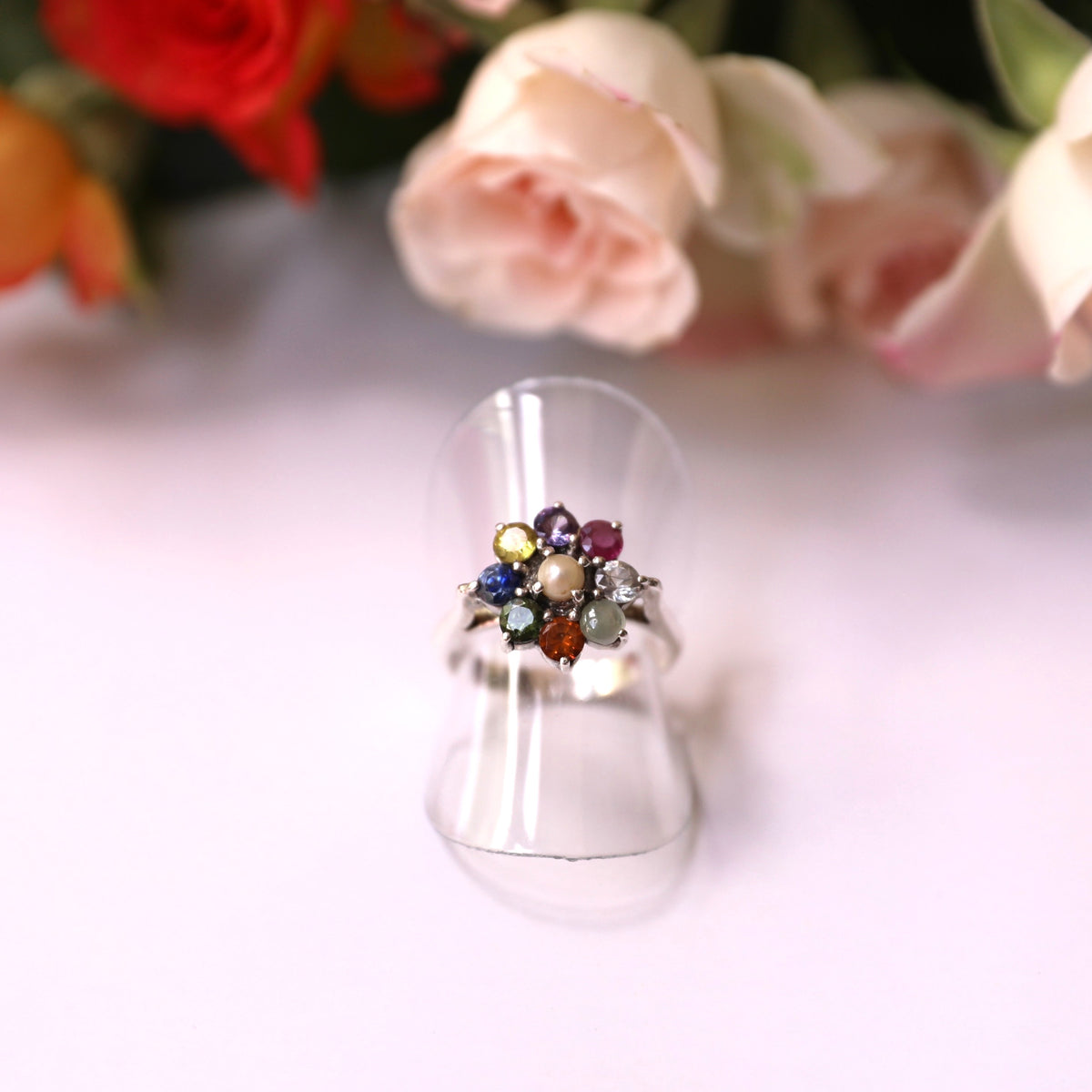 HR0012 9-Piece Floral Sapphire Ring Ceylon Gemstone Sterling Silver