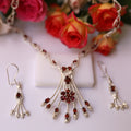 HN0002 Garnet Necklace Earrings Set Sterling Silver Jewelry