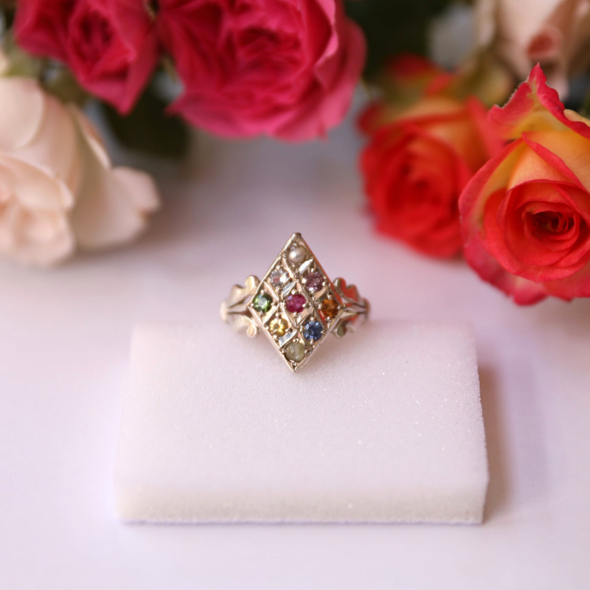 HR0010 9-Piece Sapphire Shield Ring Multi Gem 925 Sterling Silver