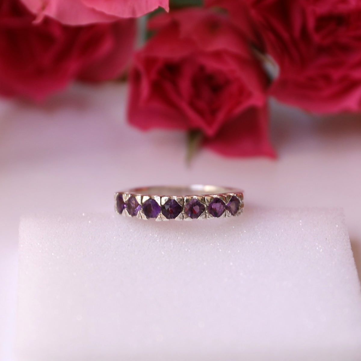 HR0009 7-Piece Amethyst Eternity Ring 925 Silver Sri Lanka Gemstone