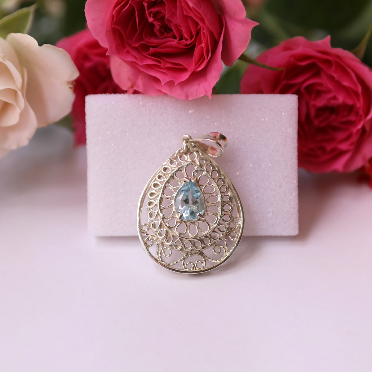 HP0002 Topaz Filigree Pendant 925 Silver Sri Lanka
