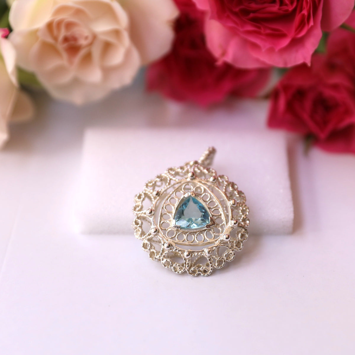 HP0003 Aquamarine Mandala Pendant Sterling Silver Gem