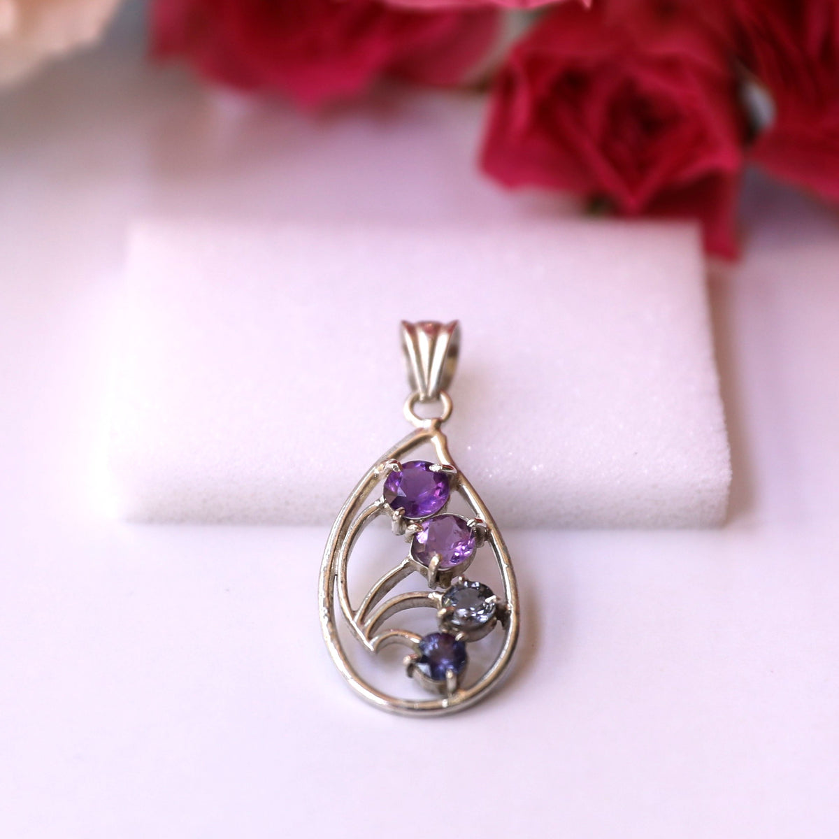 HP0006 Amethyst Teardrop Pendant 925 Silver Sri Lanka Gem