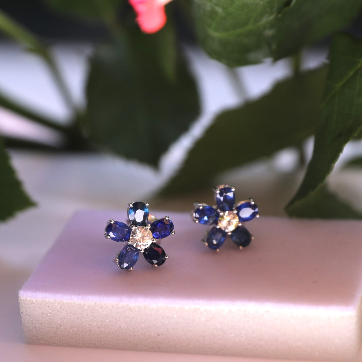 ERS001-03 6-Piece Sapphire Flower Handcrafted Silver Earrings