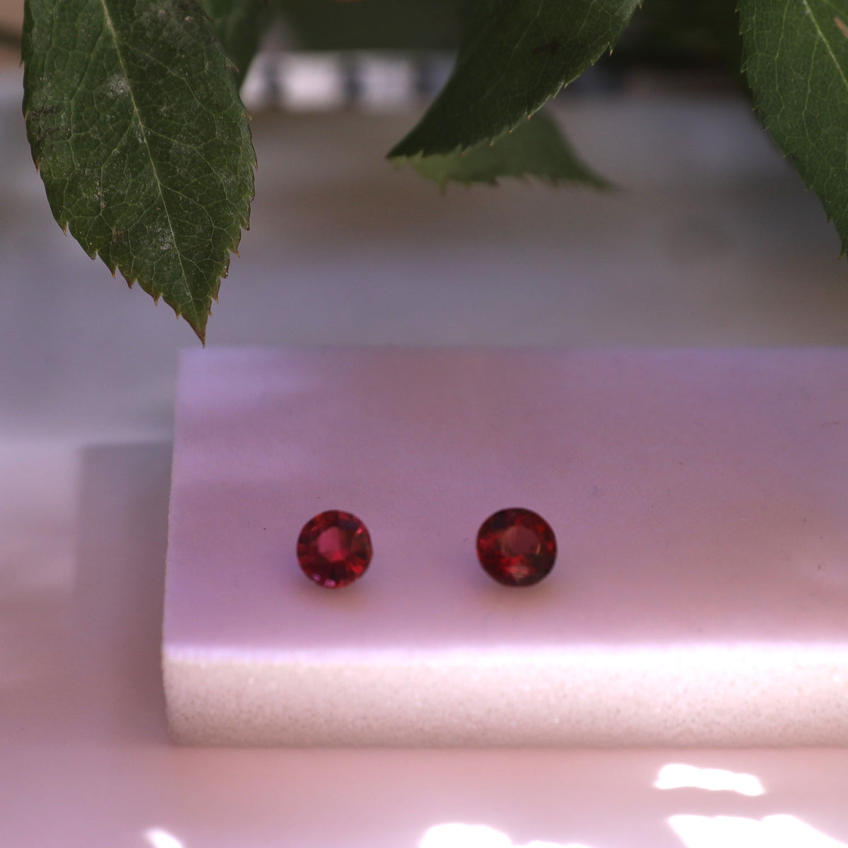 GAL001 1.64ct Red Garnet Earring Duo - Deep Crimson Round Pair