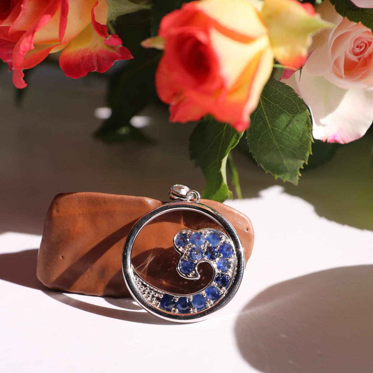 PES010~13 Sterling Silver Sapphire "Ocean Wave" Pendant