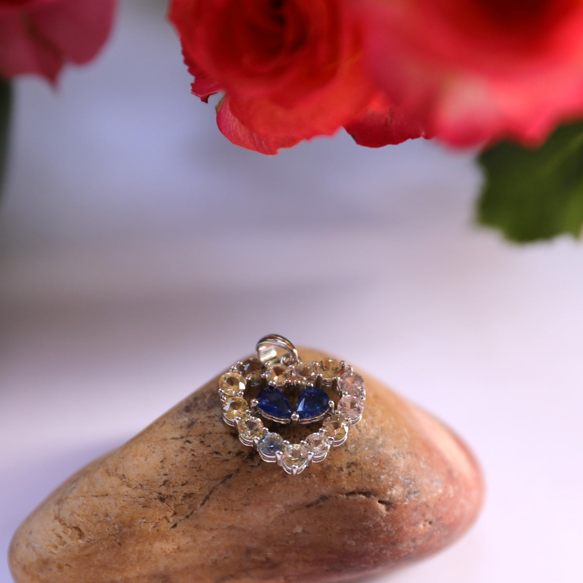 PES006~09 Sapphire Heart Shape Artisan Silver Pendant