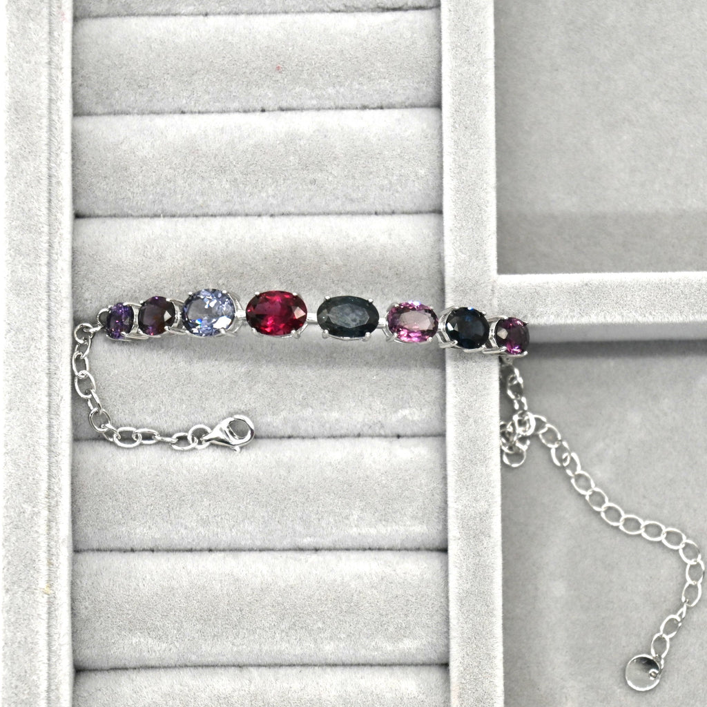 BRS012~16 Luxury 8-Gem Oval Multi-Gemstone Sterling Silver Bracelet
