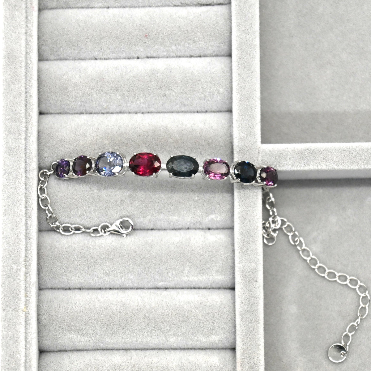 BRS012~16 Luxury 8-Gem Oval Multi-Gemstone Sterling Silver Bracelet