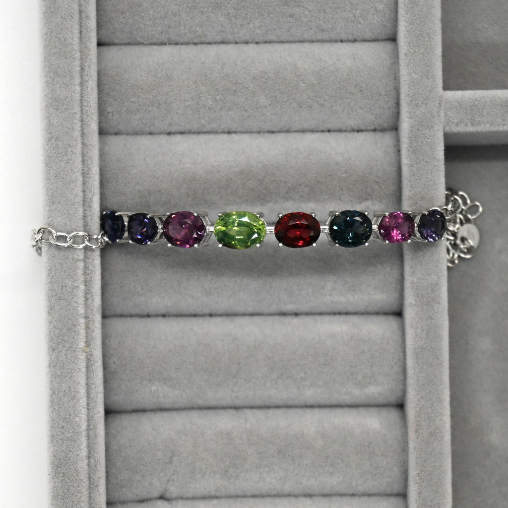 BRS012~16 Luxury 8-Gem Oval Multi-Gemstone Sterling Silver Bracelet