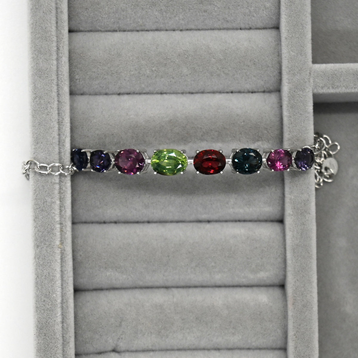 BRS012~16 Luxury 8-Gem Oval Multi-Gemstone Sterling Silver Bracelet