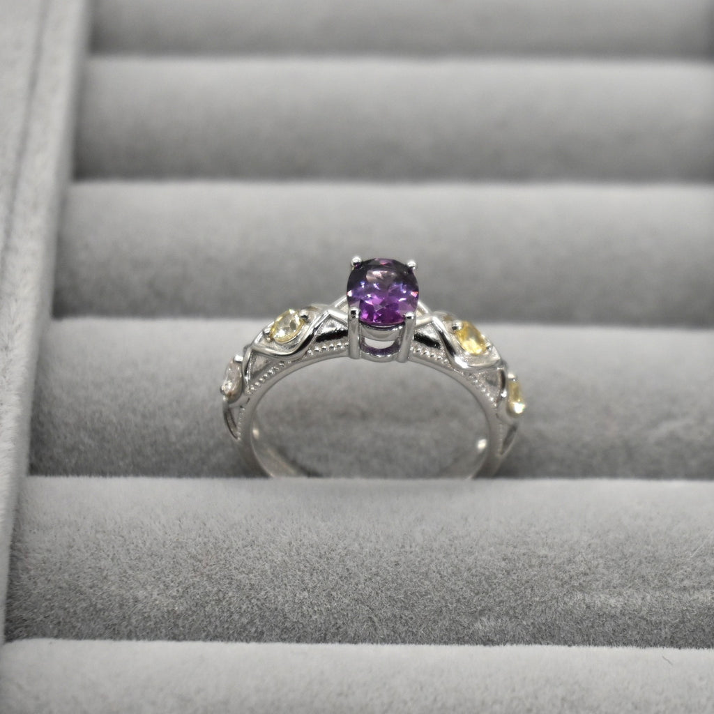 RIS001-07 5-Piece Sapphire 11# Adjustable Silver Cluster Ring