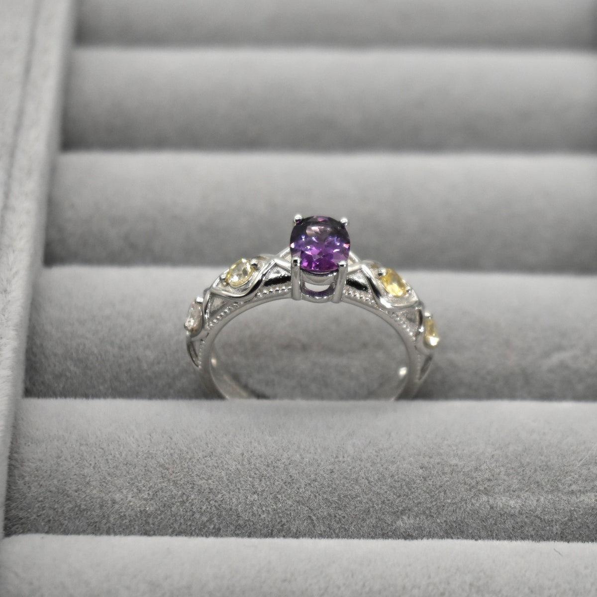 RIS001-07 5-Piece Sapphire 11# Adjustable Silver Cluster Ring