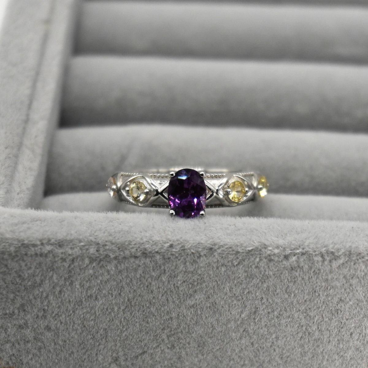 RIS001-07 5-Piece Sapphire 11# Adjustable Silver Cluster Ring