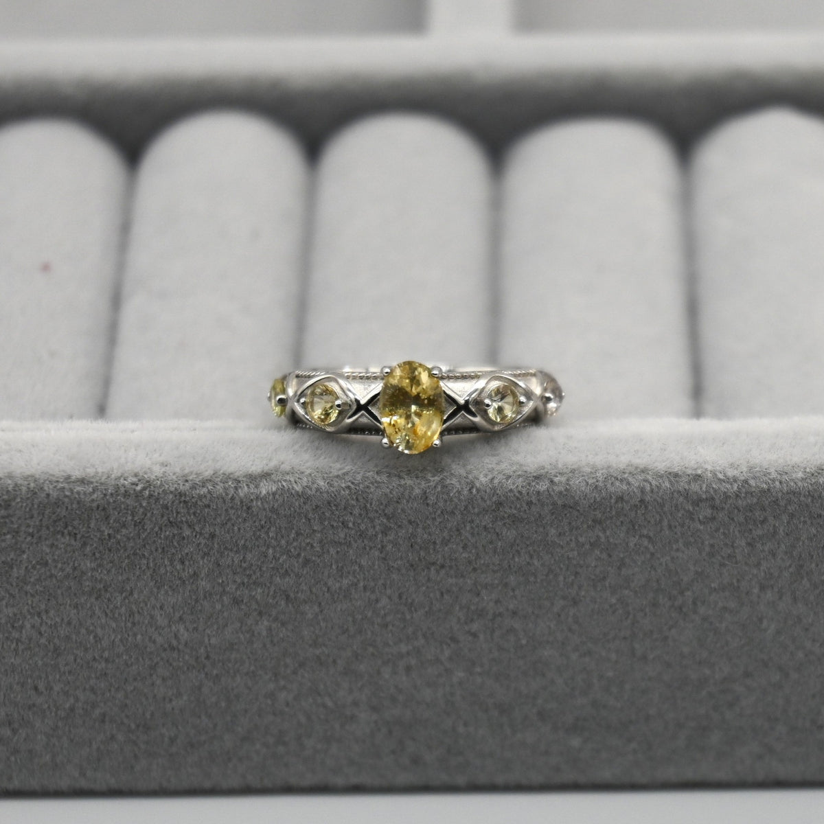 RIS001-07 5-Piece Sapphire 11# Adjustable Silver Cluster Ring
