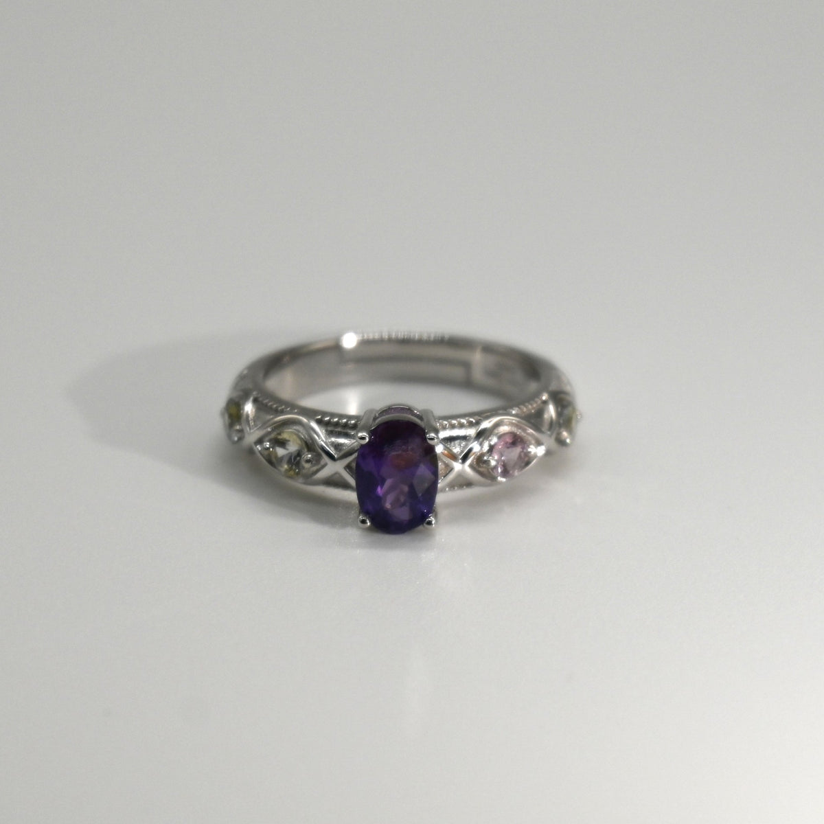 RIS001-07 5-Piece Sapphire 11# Adjustable Silver Cluster Ring