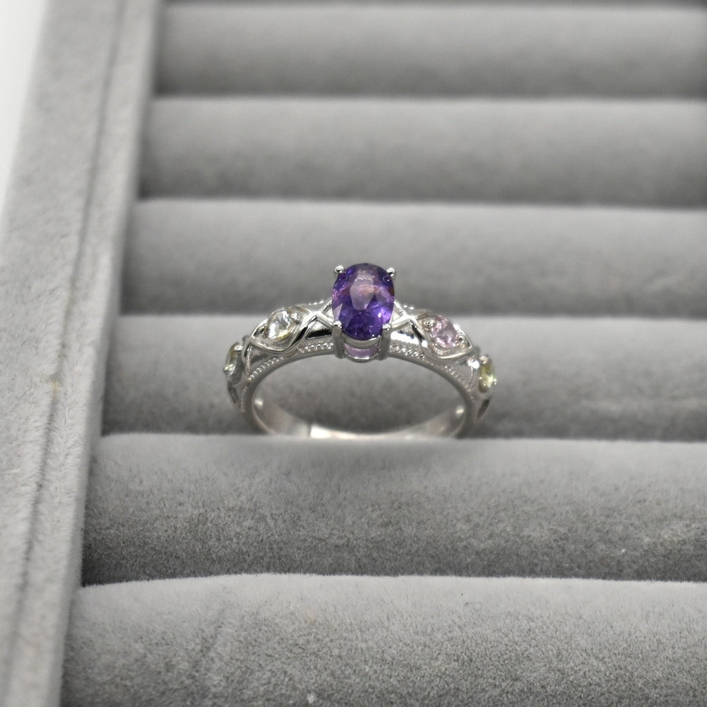 RIS001-07 5-Piece Sapphire 11# Adjustable Silver Cluster Ring