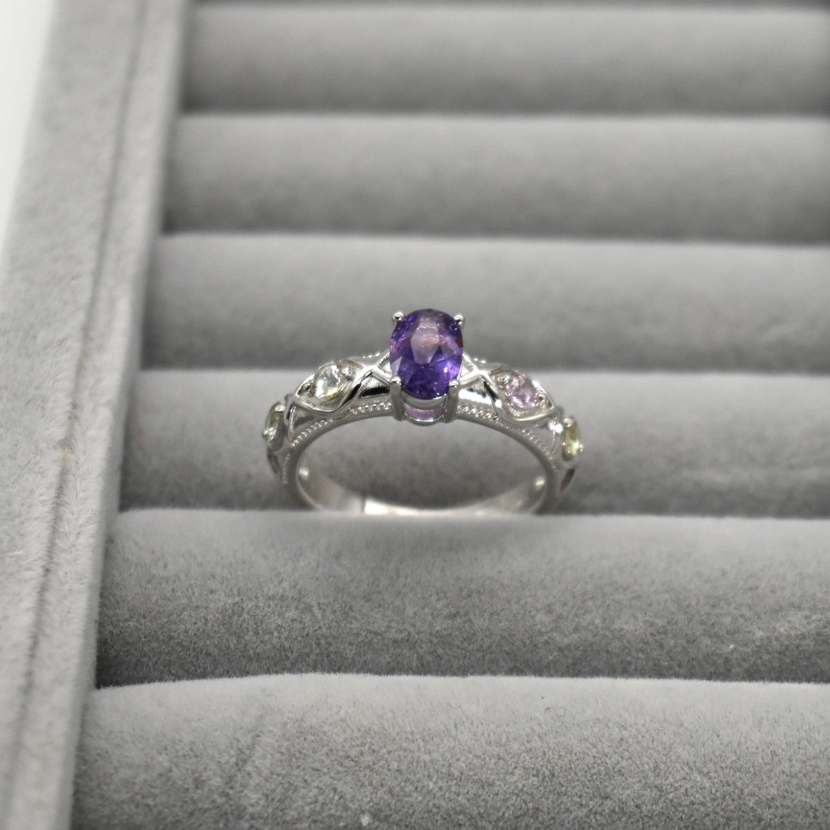 RIS001-07 5-Piece Sapphire 11# Adjustable Silver Cluster Ring