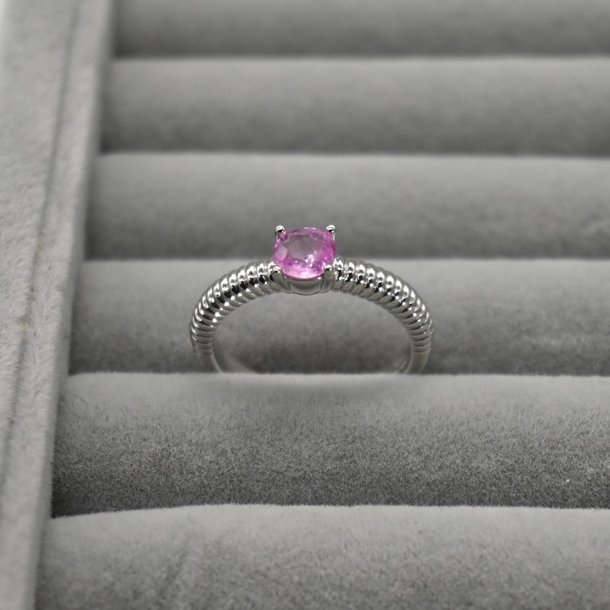 RIS008-14 Solitaire Sapphire 11# Adjustable Sterling Silver Ring