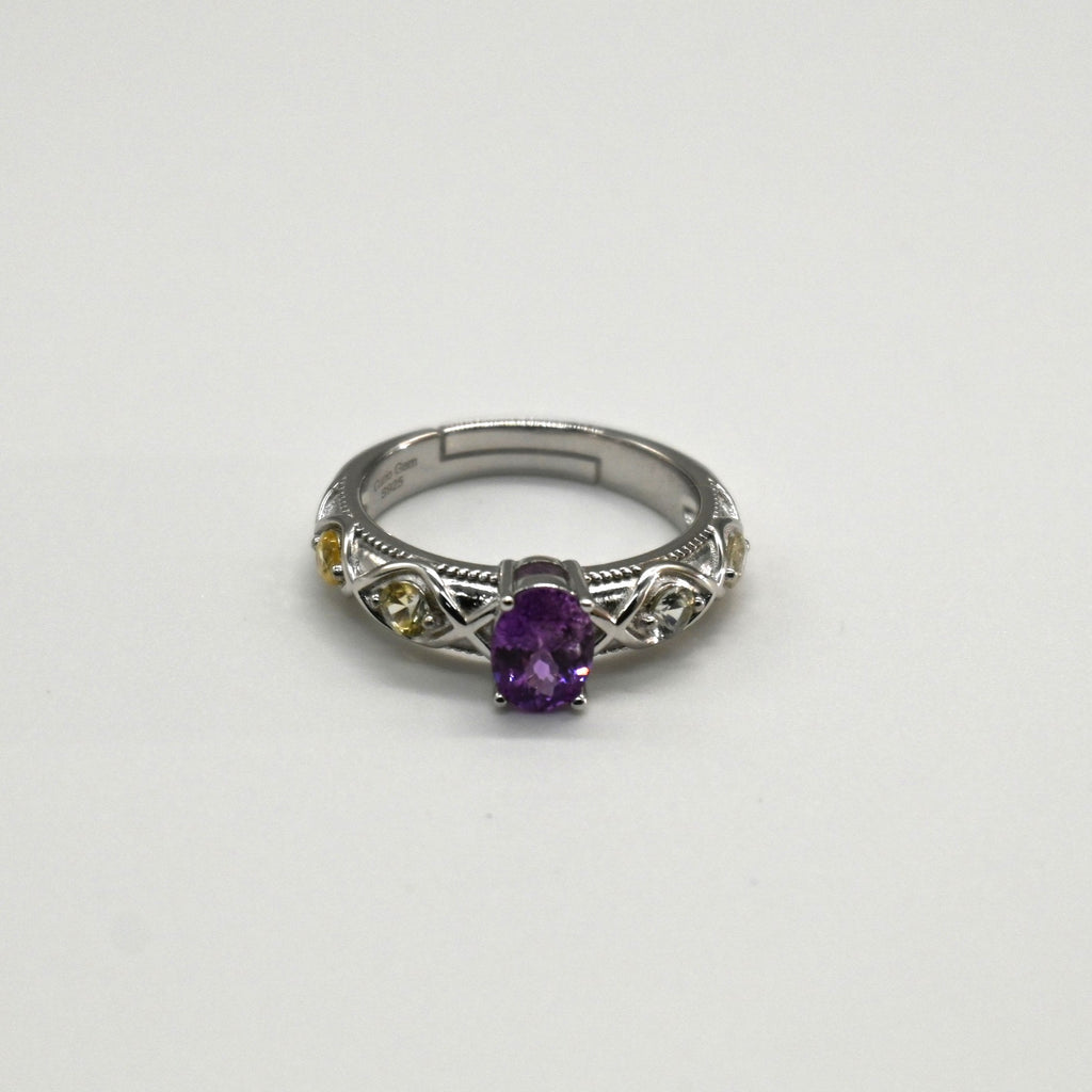 RIS001-07 5-Piece Sapphire 11# Adjustable Silver Cluster Ring