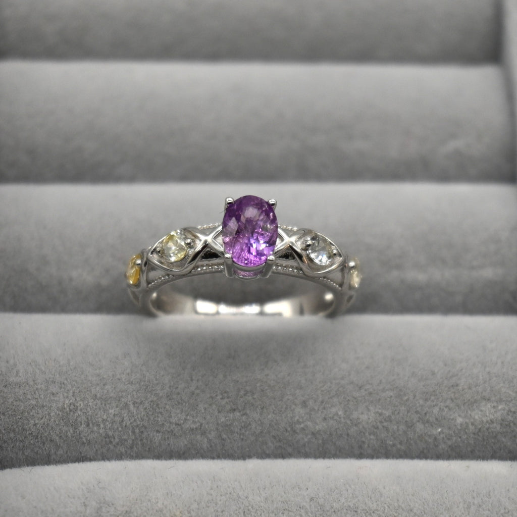RIS001-07 5-Piece Sapphire 11# Adjustable Silver Cluster Ring