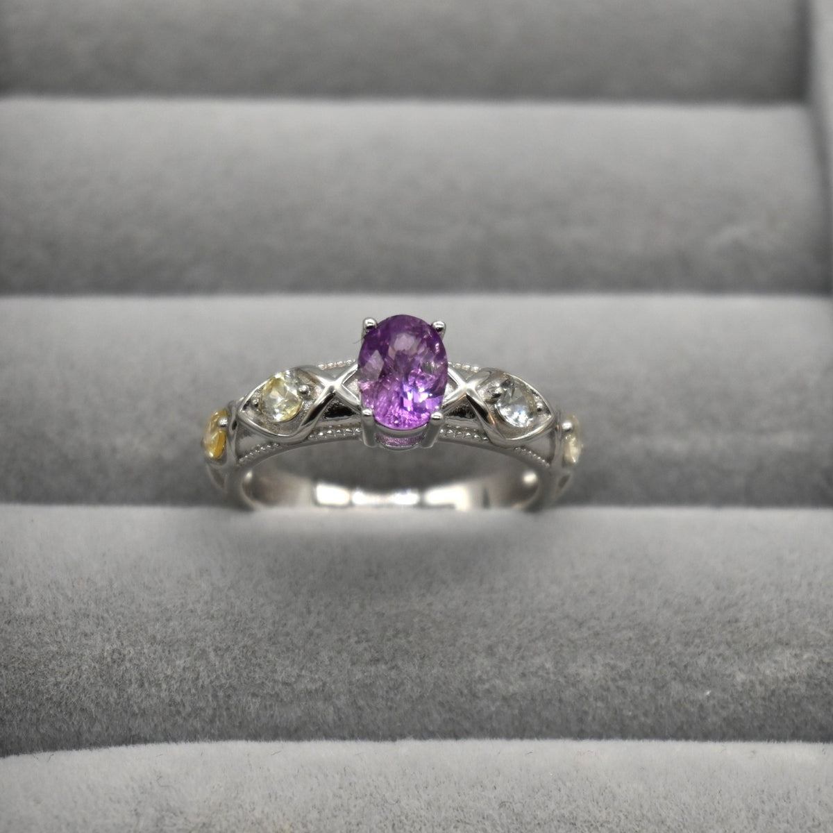 RIS001-07 5-Piece Sapphire 11# Adjustable Silver Cluster Ring