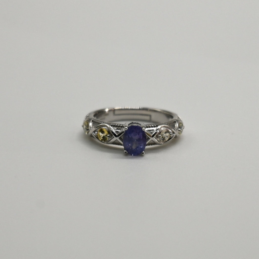 RIS001-07 5-Piece Sapphire 11# Adjustable Silver Cluster Ring